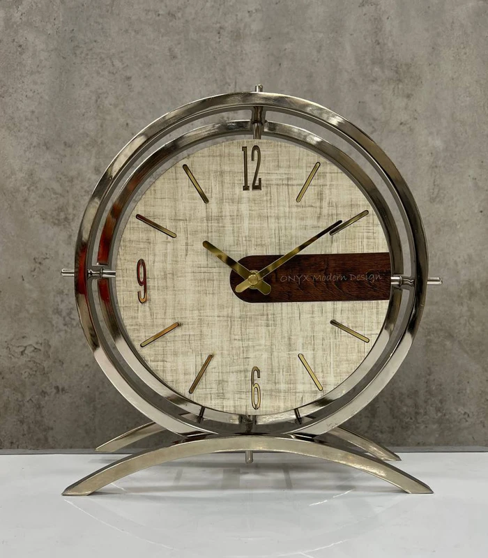 ساعت رومیزی مدل فلور طلایی کرم