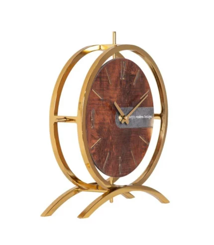 ساعت رومیزی مدل فلور طلایی چوبی