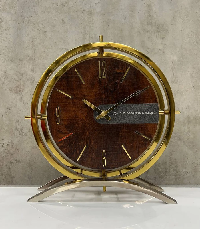 ساعت رومیزی مدل فلور طلایی چوبی