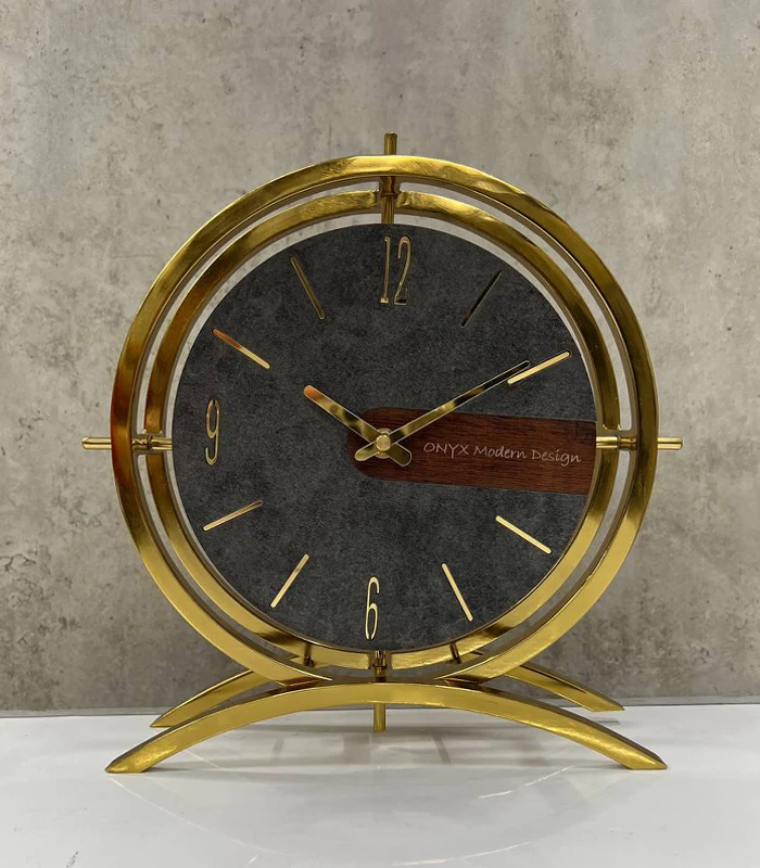 ساعت رومیزی مدل فلور طلایی طوسی