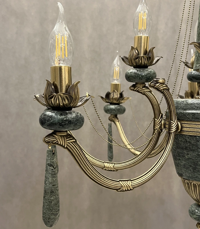 لوستر برنزی سنگی با سنگ سبز